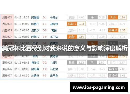 美冠杯比赛级别对我来说的意义与影响深度解析 美冠杯比赛级别对我来说的意义与影响深度解析